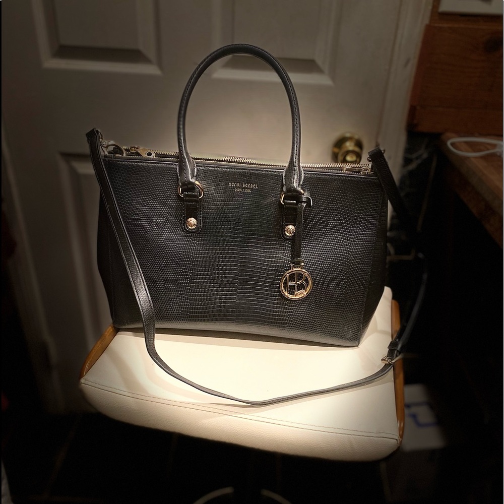 Henri Bendel Black Reptile Embossed Tote/Crossbody 14 x 8.5